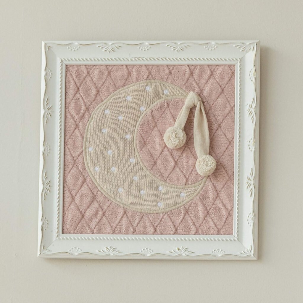 Quadro Bordado Lua em Tricot Bela