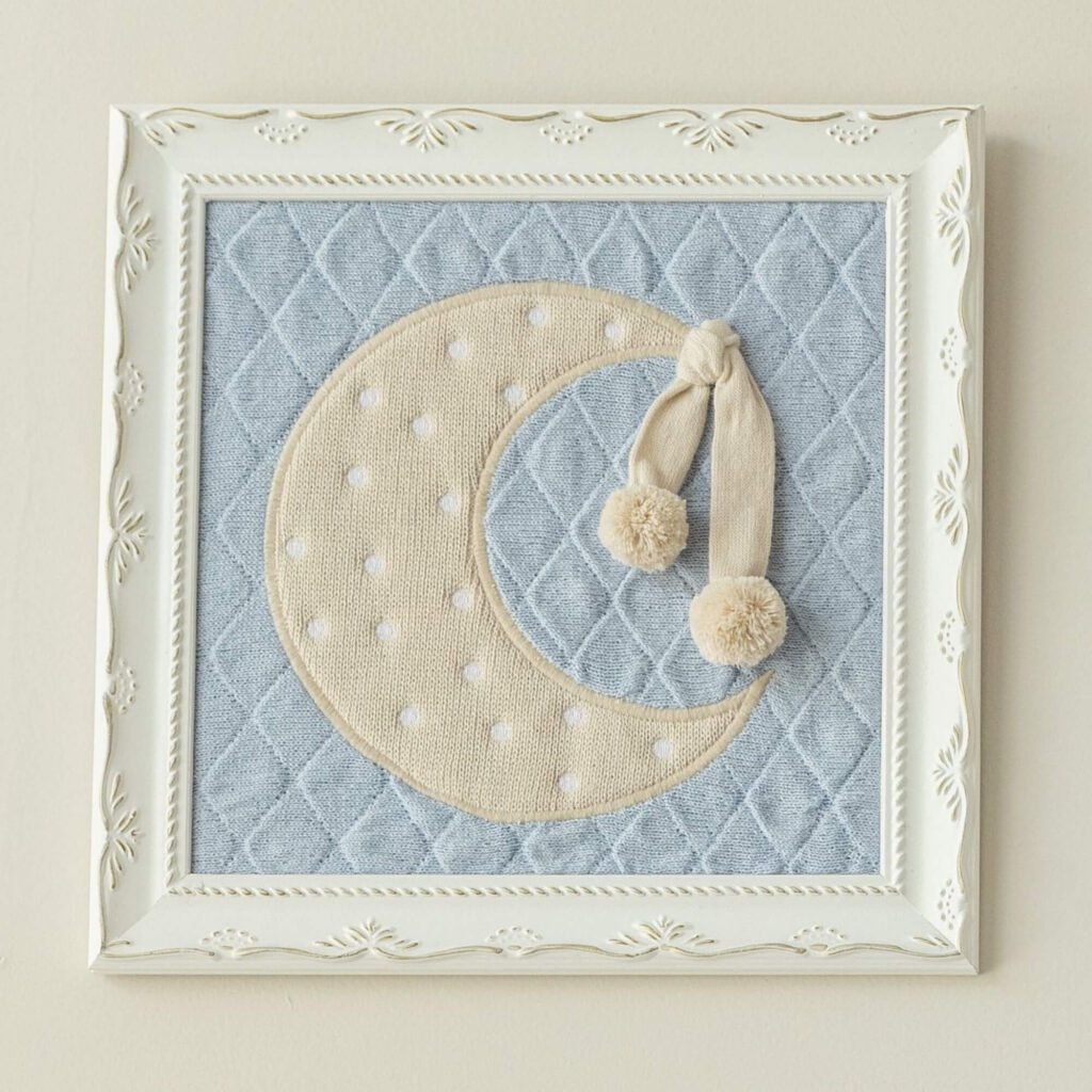 Quadro Bordado Lua em Tricot Bento