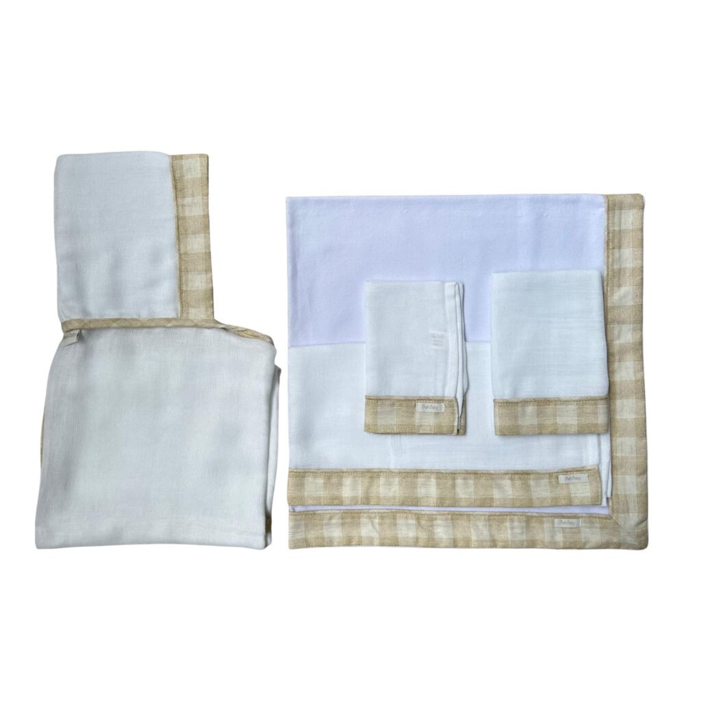 kit fralda de pano barrado bege