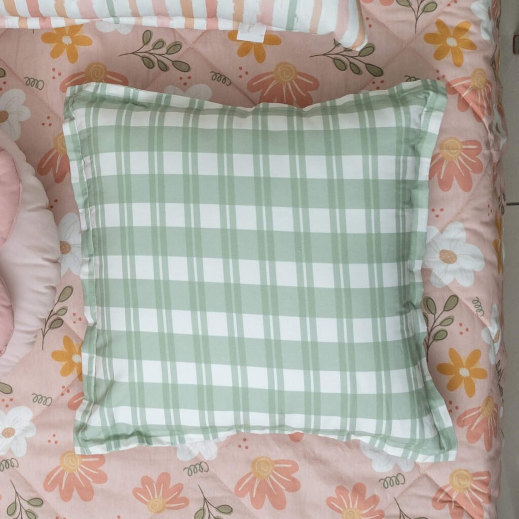 Almofada em Algodão Estampado Xadrez Verde