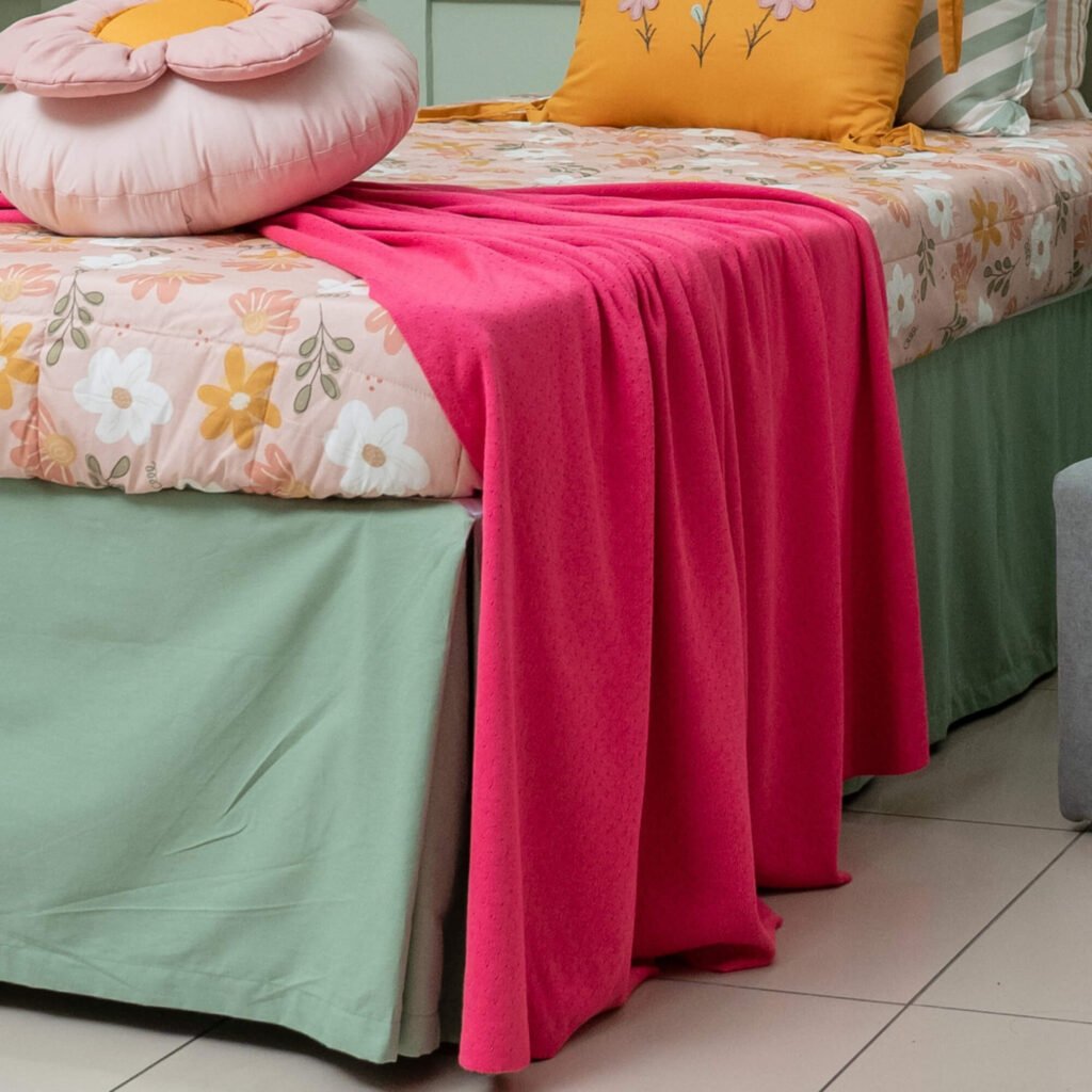 Cobre Leito Solteiro em Tricot Amarração Pink