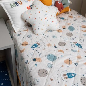 Edredom Solteiro Dupla Face em Algodão Estampado Planetas