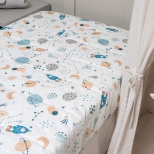 Edredom Solteiro com Elástico em Algodão Estampado Planetas