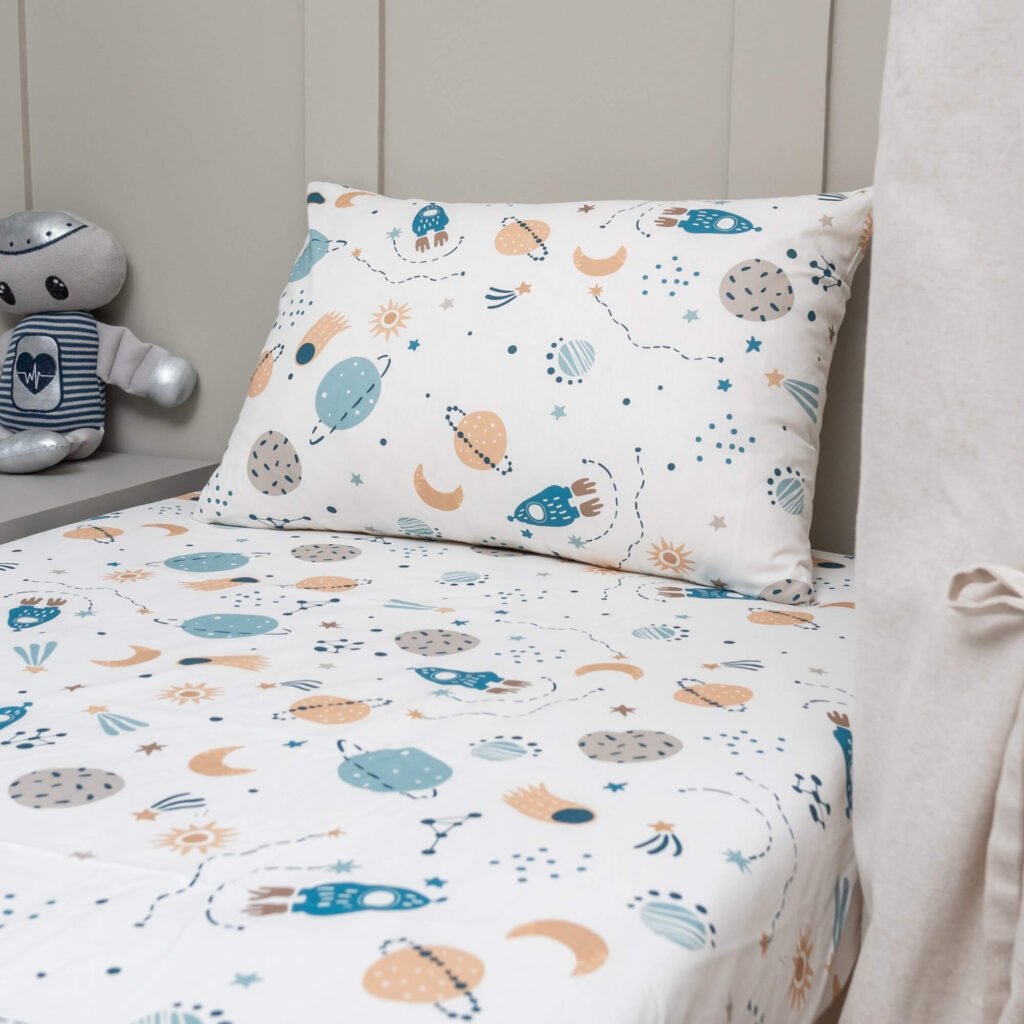 Jogo de Lençol Solteiro em Algodão Estampado Planetas