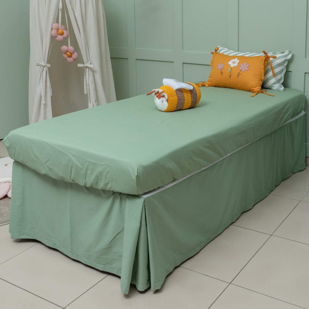 Lençol de Elástico Solteiro em Algodão Verde