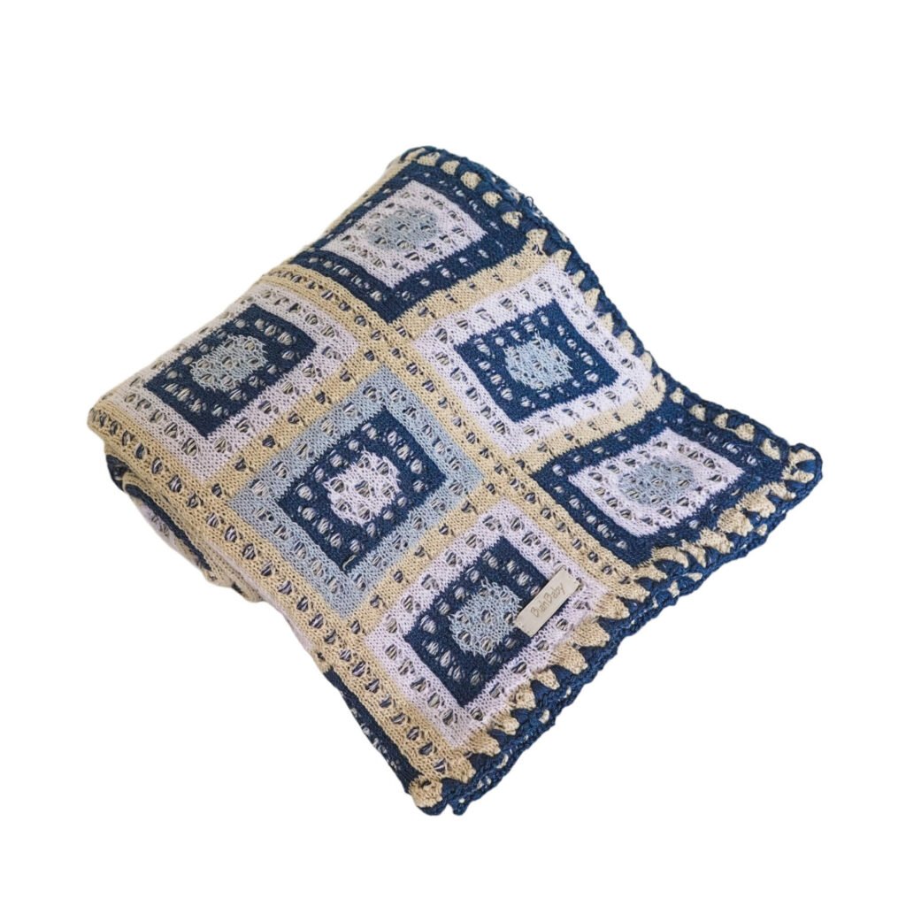 Manta em Tricot Geo Azul