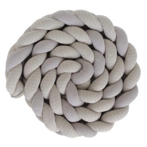 Protetor Trança em Tricot Malha Dupla com Jacquard Xadrez Cinza Claro