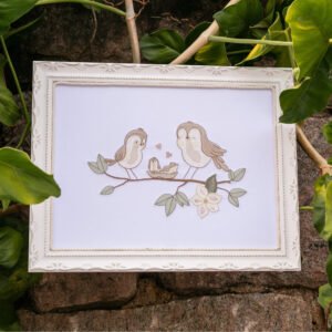 Quadro Bordado Família de Passarinhos Noah