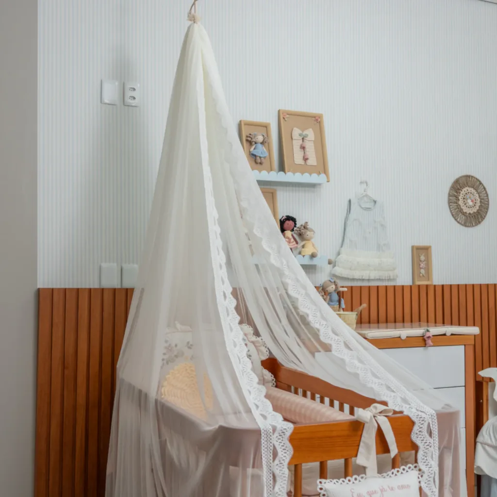 Mosquiteiro de Teto em Tule de Malha Barrado de Renda Jardim de Íris